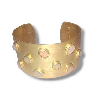 Glow by Sheila Fajl Matte Gold Wide Cuff Bracelet Pink Cabochon Stones